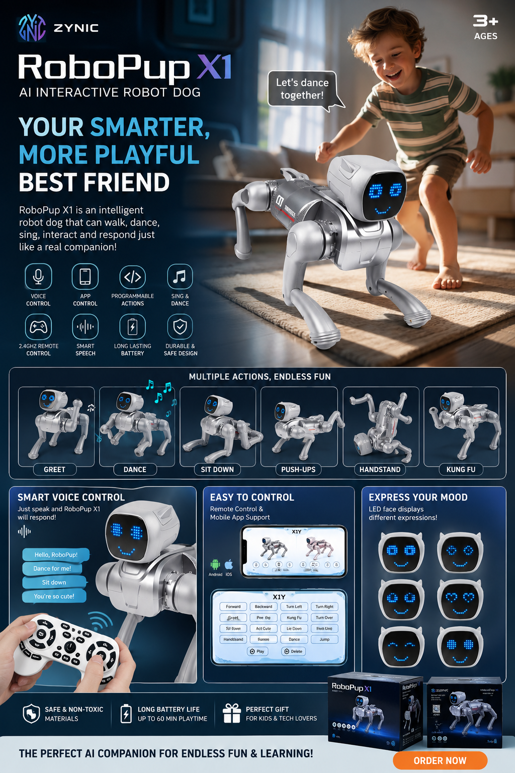 RoboPup X1 Interactive Robot Dog | Voice & Remote Control