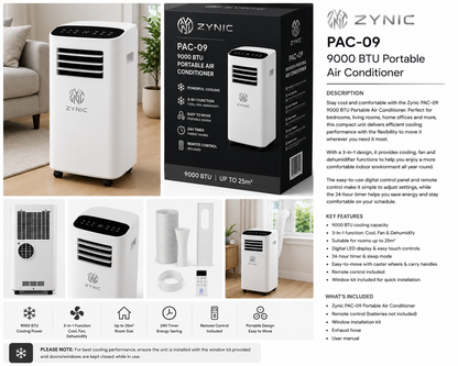 Zynic PAC-09 9000 BTU Portable Air Conditioner