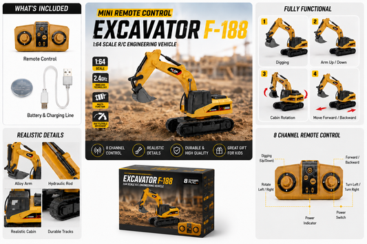 1:64 Mini Remote Control Excavator – F188