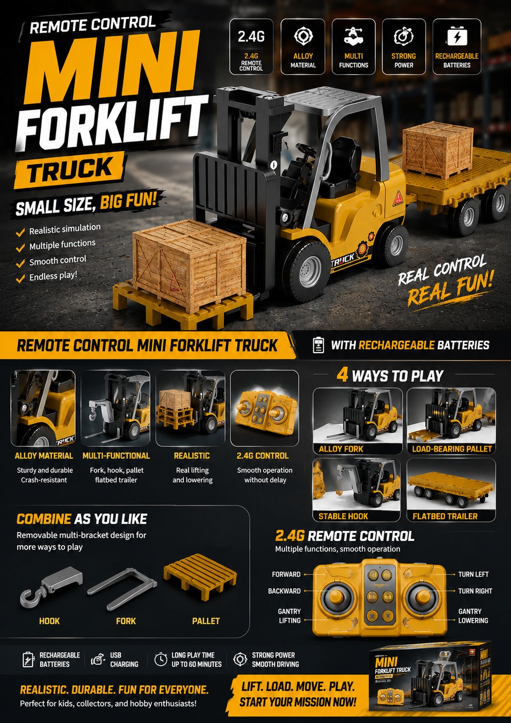 Remote Control Mini Forklift Truck with Rechargeable Battery